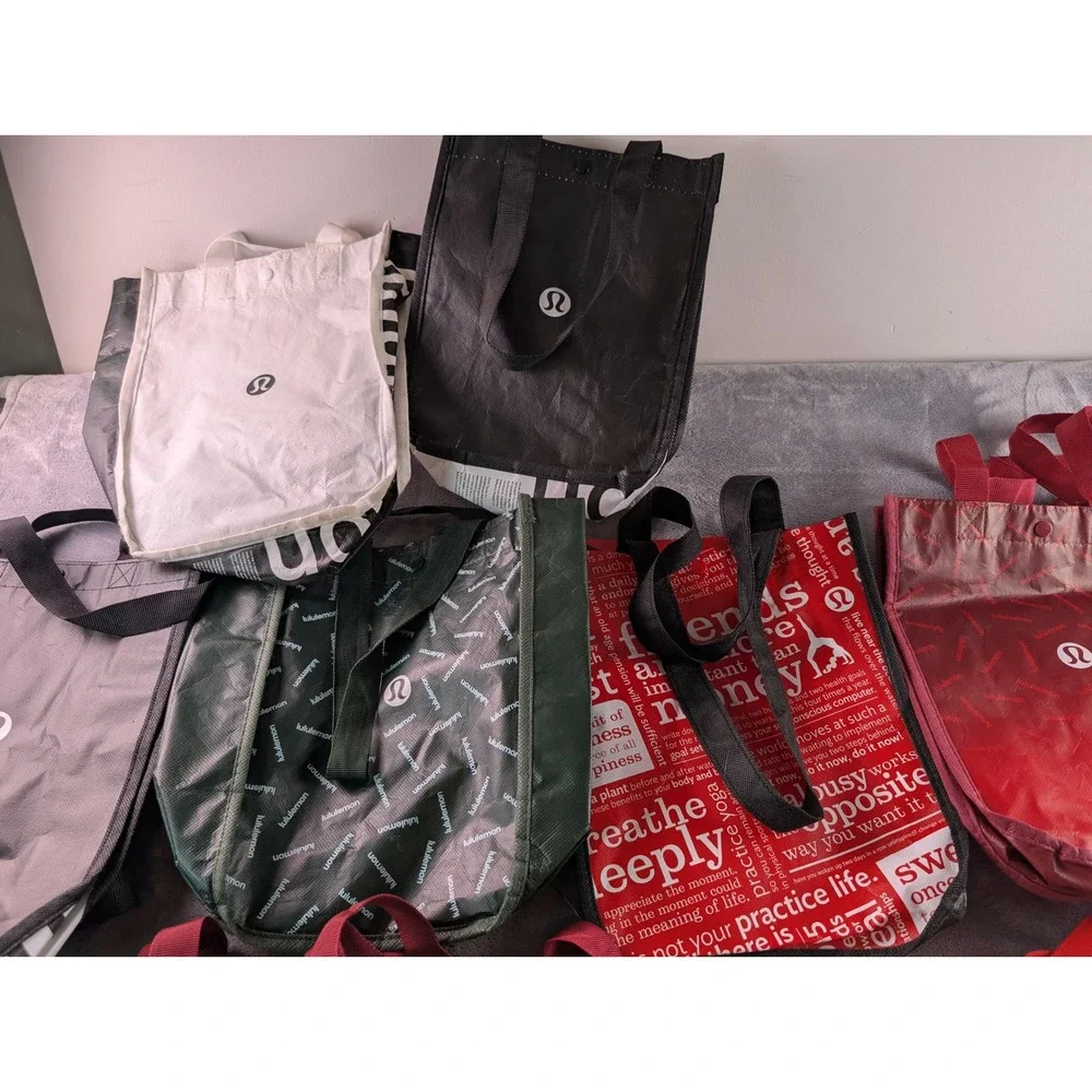Lululemon Reusable Shopping Tote Bag Lot of 13 Small Medium Red Black Green
